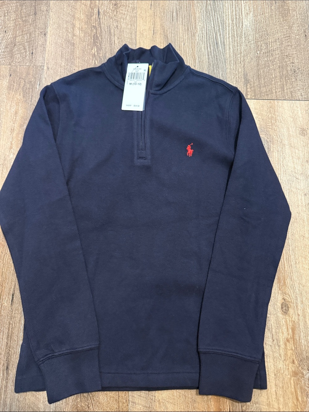 Boys Polo by Ralph Lauren Navy Quarter-Zip Sweater with Red Pony